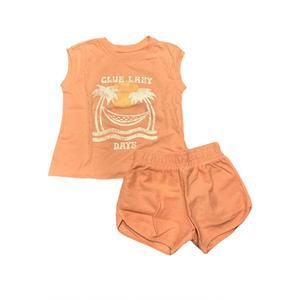 NEW TINY WHALES kid's club lazy days short set in orange